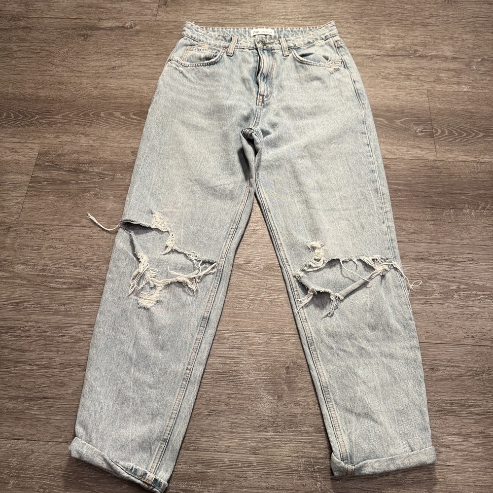Zara Jeans Womens 4 Blue Denim Distressed Cotton Faded Casual Lounge 26x27 Adult